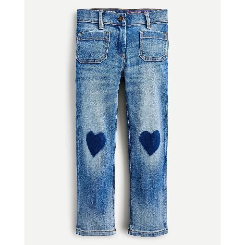 Youth Girls J Crew Kids Crew Cuts Runaround Straight Leg Heart Knees Jeans - 10